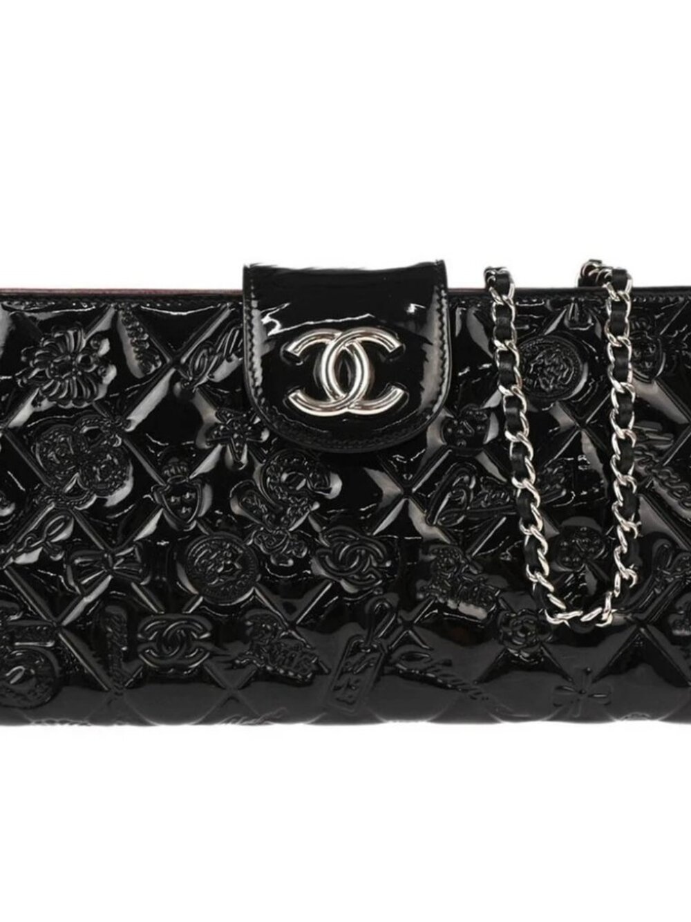 Chanel Black Patent Leather Icon WOC Chain Shoulder Wallet Bag